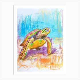 Pencil Scribble Of A Sea Turtle On The Beach 3 Art Print