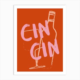 Red and Pink Cin Cin Hand Drawn Illustrated Kitchen Bar Cart Art Art Print