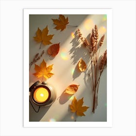 Autumn Leaves And Candle Art Print