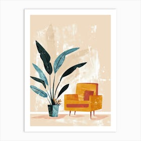 Orange Chair With Plant, Boho, Minimalism Art Print