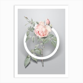 Vintage Fragrant Rosebush Minimalist Flower Geometric Circle on Soft Gray n.0013 Art Print