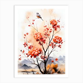 Ethereal Roost Avian Harmony In Blooming Bower Art Print