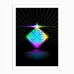 Neon Geometric Glyph in Candy Blue and Pink with Rainbow Sparkle on Black n.0015 Art Print