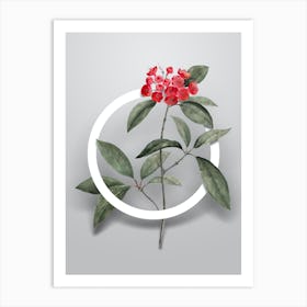 Vintage Mountain Laurel Branch Minimalist Botanical Geometric Circle on Soft Gray n.0277 Art Print