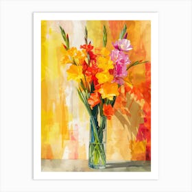 Gladiolus Flowers On A Table   Contemporary Illustration 4 Art Print