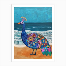 Folky Peacock On The Beach 3 Art Print
