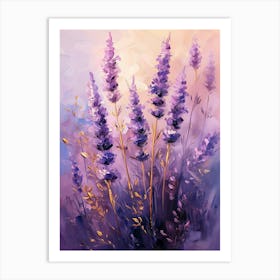 Lavender Flowers Golden Branches Watercolor Art Print