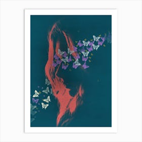 Butterfly Silhouette in Vibrant Colors – Surreal Portrait Art Art Print