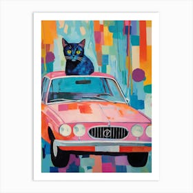 Bmw 2002 Vintage Car With A Cat, Matisse Style Painting 0 Art Print