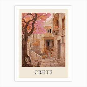 Crete Greece 1 Vintage Pink Travel Illustration Poster Art Print