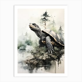 Turtle, Japanese Brush Painting, Ukiyo E, Minimal 4 Art Print