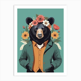 Floral Black Bear Portrait In A Suit (19) Art Print