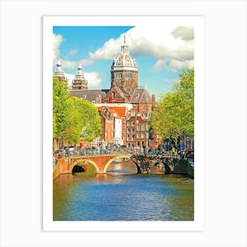 Canal In Amsterdam On A Sunny Day Art Print