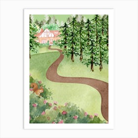 Path Through The Woods Garden Illustration Art Print