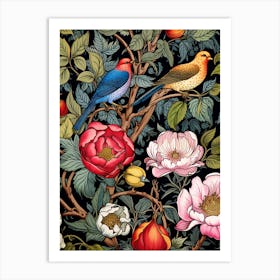 Floral Pattern With Birds And Flowers 2 Art Print