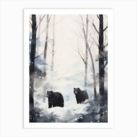 Winter Watercolour Black Bear 1 Art Print