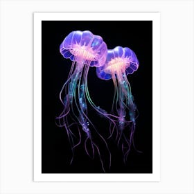 Mauve Stinger Jellyfish Neon Illustration 2 Art Print