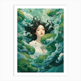 Asian Girl In The Water Art Print