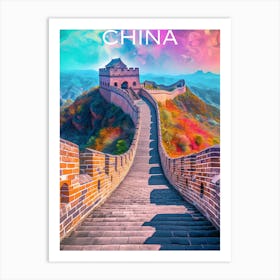 Colourful China travel poster Great Wall Art Print