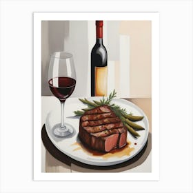 Steak And Wine Art Print