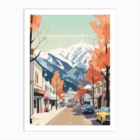 Vintage Winter Travel Illustration Queenstown New Zealand 1 Art Print