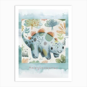 Cute Muted Pastels Ankylosaurus Dinosaur 2 Poster Art Print