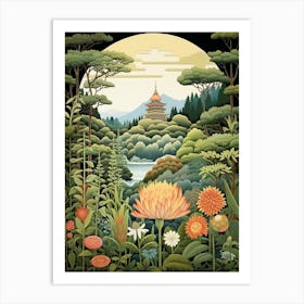 Ginkaku Ji Temple Japan Henri Rousseau Style 4 Art Print