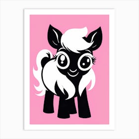 Playful filly On Solid pink Background, modern animal art, baby horse Art Print