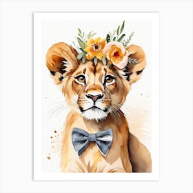 Baby Lion Sheep Flower Crown Bowties Woodland Animal Nursery Decor (15) Art Print