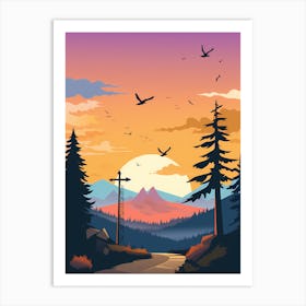 Landscape With Trees And Birds Art Print