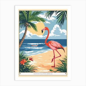 Greater Flamingo Celestun Yucatan Mexico Tropical Illustration 8 Poster Art Print