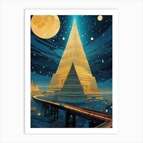 Future City ~ Pyramids and Viaduct ~ Psychedelic Moon Travel Adventure Visionary Wall Decor Futuristic Sci-Fi Trippy Surrealism Modern Digital Spiritual Mandala Fractals Third Eye Space Art Print