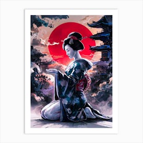 Beautiful Japanese Geisha Woman Art Painting #3 Art Print