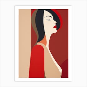 Woman In Red Hat Abstract red and beige Art Art Print