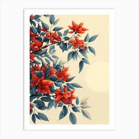 Red And Blue Flowers Background Art Print