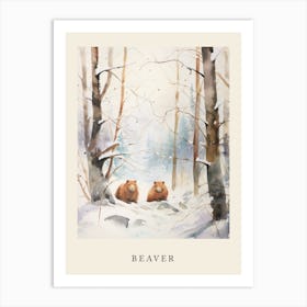 Winter Watercolour Beaver 2 Poster Art Print