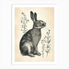 Californian Blockprint Rabbit Illustration 2 Art Print