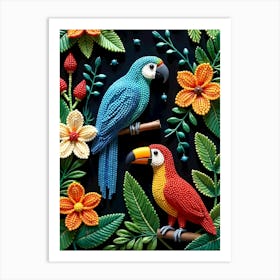 Parrot And Toucan In A Beaded Forest Art Print