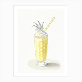 Pineapple Milkshake Dairy Food Pencil Illustration 1 Art Print