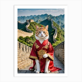 Feline Famous Selfies with Global Icons Great Wall Cat Art Print