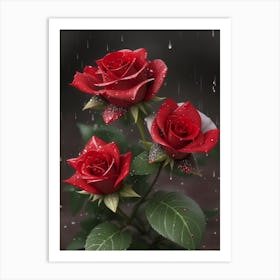 Red Roses At Rainy With Water Droplets Vertical Composition 4 Art Print