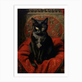 Black Cat On Red Throne Art Print