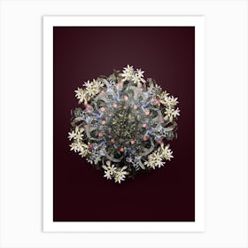Vintage Sea Asparagus Flower Wreath on Wine Red n.0190 Art Print