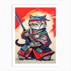 Cat Samurai In Fauvist Matisse Japanese Style  4 Art Print