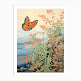 Butterflies In The Grass Japanese Style Painting 2 Art Print