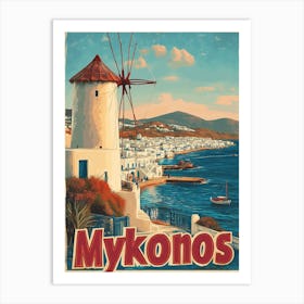 Mykonos Retro-style travel poster Art Print