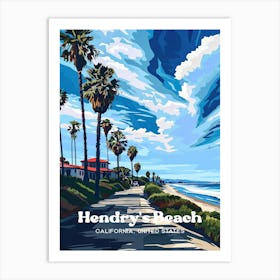 Hendrys Beach California Summer Vacation Digital Travel Art Art Print