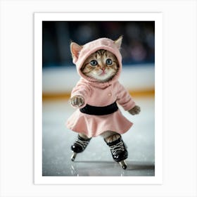 Cute Kitten On Ice Skates 1 Art Print