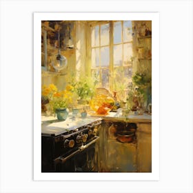 Kitchen With Flowers Art Print