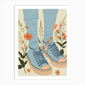 Blue Girl Shoes With Flowers 2 Art Print